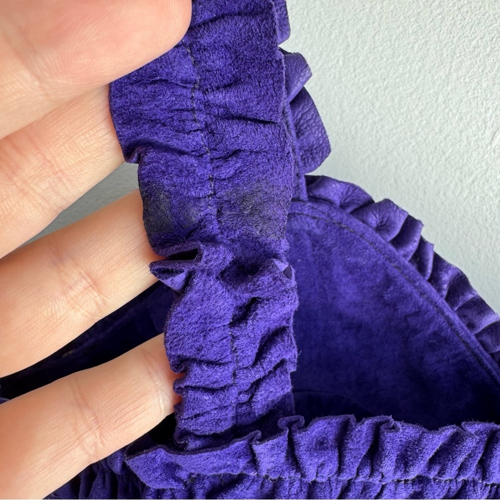 Vintage Danier Purple Suede Corset Top Sz Small Bustier Ruffle Trim Leather Sexy - Picture 8 of 16